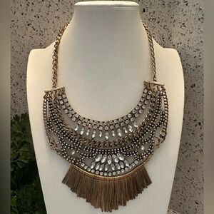 Vintage statement necklace of rhinestone in gold tone